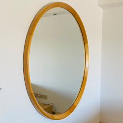 Round Mirror With Wooden Frame In Good Condition 
