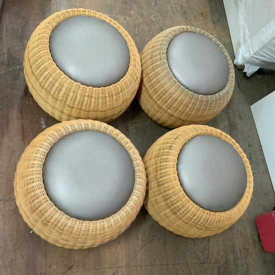 Ottoman Seating Made From Wooden Bamboo Sticks In Good Condition 