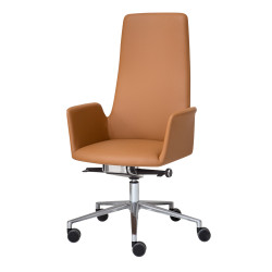 Armchair with high back (5 spoke aluminum swivel base on caster + tilt mechanism)