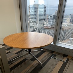 Eames Herman Miller Round Table Universal Base Wood Grain Laminate Top